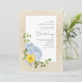 Moderne Stofblauwe Zonnebloem Bloemstuk Boho Bruil Kaart (Staand voorkant)