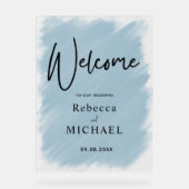 Moderne stoffige blauw geschilderde bruiloft welko acryl bord (Voorkant)
