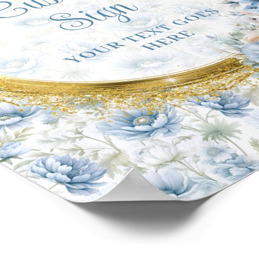 Moderne stoffige blauw waterverf bloemen gouden ge poster (Hoek)
