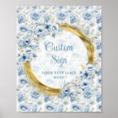 Moderne stoffige blauw waterverf bloemen gouden ge poster (Voorkant)