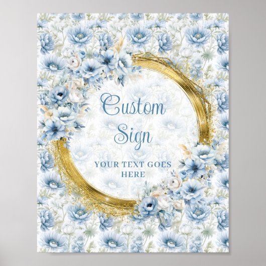 Moderne stoffige blauw waterverf bloemen gouden ge poster (Voorkant)