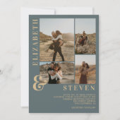 Moderne, stoffige blauwe ampersand 5-fotogrid brui kaart (Voorkant)