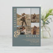 Moderne, stoffige blauwe ampersand 5-fotogrid brui kaart (Staand voorkant)