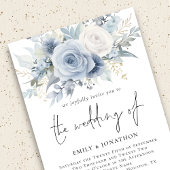 Moderne Stoffige Blauwe Bloemen QR Code Bruiloft Kaart