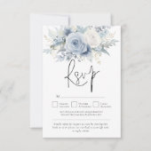Moderne Stoffige Blauwe Bloemen QR Code Bruiloft RSVP Kaartje (Voorkant)