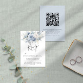 Moderne Stoffige Blauwe Bloemen QR Code Bruiloft RSVP Kaartje