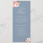 Moderne Stoffige Blauwe Blush Bloemen Huwelijkscer Programmakaart (Voorkant)