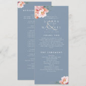 Moderne Stoffige Blauwe Blush Bloemen Huwelijkscer Programmakaart (Voorkant / Achterkant)