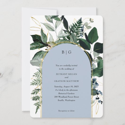 Moderne stoffige blauwe botanische tuin trendy tro kaart (Voorkant)