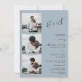 Moderne, stoffige, blauwe casual initialen fotobru kaart (Voorkant)