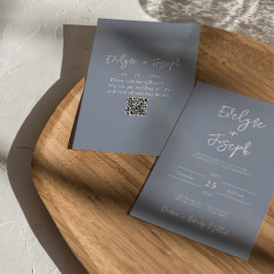 Moderne stoffige blauwe elegante Boho QR-code brui Kaart