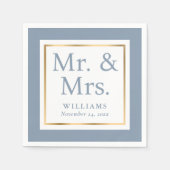 Moderne Stoffige Blauwe en Gouden Bruiloft Servett Servet (Voorkant)