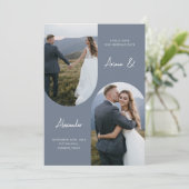 Moderne stoffige blauwe foto boog bruiloft save the date (Staand voorkant)