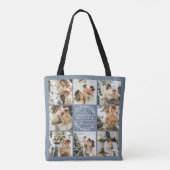 Moderne stoffige blauwe fotocollage gepersonalisee tote bag (Achterkant)