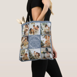 Moderne stoffige blauwe fotocollage gepersonalisee tote bag