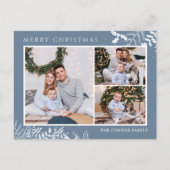 Moderne Stoffige Blauwe Fotocollage Vrolijke Kerst Briefkaart (Voorkant)