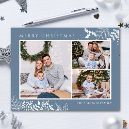 Moderne Stoffige Blauwe Fotocollage Vrolijke Kerst Briefkaart