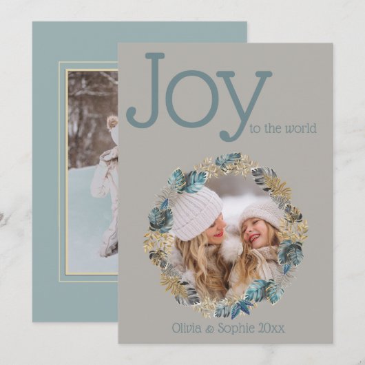 Moderne stoffige blauwe gouden blad foto frame (Voorkant / Achterkant)