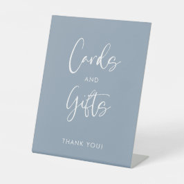 Moderne Stoffige Blauwe Huwelijkskaarten en Gesche Reclamebord Met Voetstuk