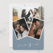 Moderne, stoffige blauwe initialen bruiloft kaart (Achterkant)