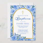 Moderne stoffige blauwe jongen doop kaart (Voorkant)