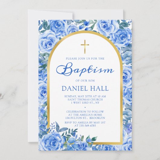 Moderne stoffige blauwe jongen doop kaart (Voorkant)