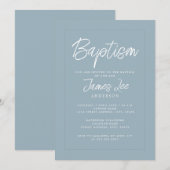 Moderne stoffige blauwe jongen doop kaart (Voorkant / Achterkant)