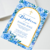 Moderne stoffige blauwe jongen doop kaart