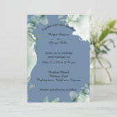 moderne stoffige blauwe maagdenpalm bruiloft uitno kaart (Staand voorkant)