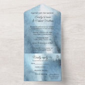 Moderne, stoffige blauwe marine all in one uitnodiging (Binnen)