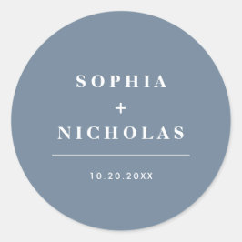 Moderne stoffige blauwe minimaal elegante bruiloft ronde sticker