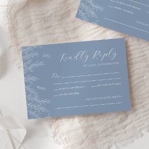 Moderne stoffige blauwe minimale bladeren bruiloft RSVP kaartje
