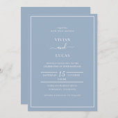 Moderne Stoffige Blauwe Minimale Bruiloft Kaart (Voorkant / Achterkant)