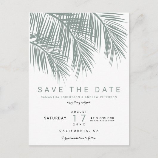 Moderne, stoffige blauwe palmboom, elegant behalve aankondigingskaart (Voorkant)