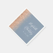 Moderne stoffige blauwe perzik glitter bruiloft servet (Hoek)