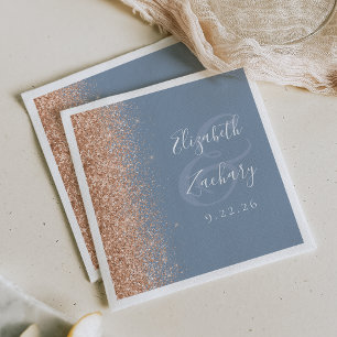 Moderne stoffige blauwe perzik glitter bruiloft servet