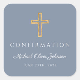 Moderne Stoffige Blauwe Religieuze Kruis Jongen Be Vierkante Sticker