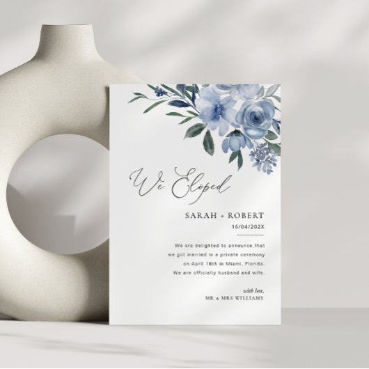 Moderne stoffige blauwe script huwelijksaankondigi bedankkaart