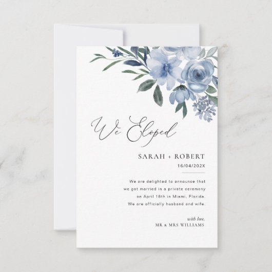 Moderne stoffige blauwe script huwelijksaankondigi bedankkaart (Voorkant)