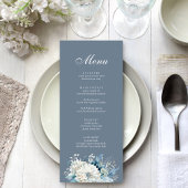 Moderne Stoffige Blauwe Wildbloemen Bruiloft Menu