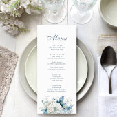 Moderne Stoffige Blauwe Wildbloemen Bruiloft Menu