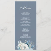 Moderne Stoffige Blauwe Wildbloemen Bruiloft Menu (Voorkant)