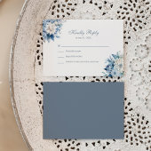 Moderne Stoffige Blauwe Wildbloemen Bruiloft RSVP  Bedankkaart