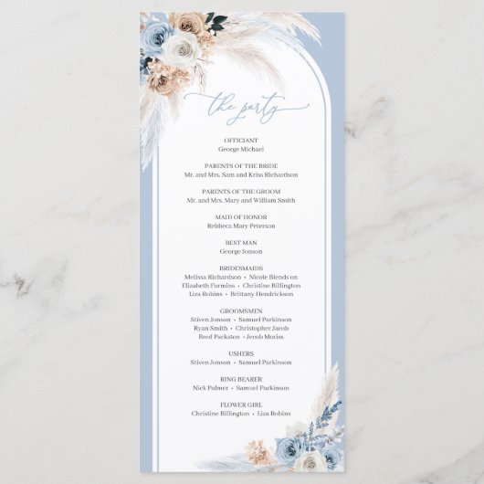 Moderne stoffige blauwe winterbloemen tropische bo programmakaart (Achterkant)