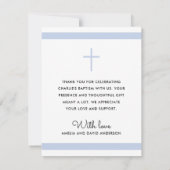 Moderne stoffige blauwe witte doop doop doop foto bedankkaart (Achterkant)