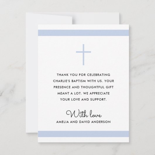 Moderne stoffige blauwe witte doop doop doop foto bedankkaart (Achterkant)