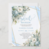 Moderne stoffige blauwe witte pioenrozen Sweet 16  Kaart (Voorkant)