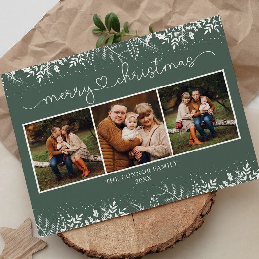 Moderne Stoffige Groene Kalligrafie Vrolijk Kerstf Briefkaart