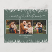 Moderne Stoffige Groene Kalligrafie Vrolijk Kerstf Briefkaart (Voorkant)