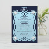 Moderne stoffige lichtblauwe Boho Floral Navy Wedd Menu (Staand voorkant)
